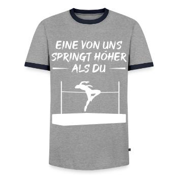 Je saute plus haut que ton cadeau - T-shirt contrasté Homme - gris/marine  - Devant - AI Model Female 172 light (172cm) & AI Model Male 178 light (178cm)