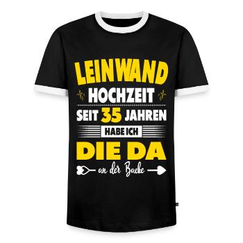 35 Hochzeitstag 35 Jahre Ehe Leinwandhochzeit - Männer Kontrast-T-Shirt - Schwarz/Weiß - Vorne - AI Model Female 172 light (172cm) & AI Model Male 178 light (178cm)