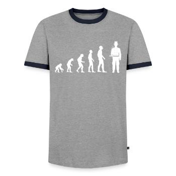 L’évolution vers le bonheur - T-shirt contrasté Homme - gris/marine  - Devant - AI Model Female 172 light (172cm) & AI Model Male 178 light (178cm)