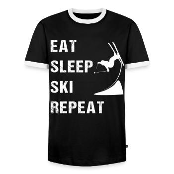 Ski Freestyle – Eat, Sleep, Repeat - Men's Ringer Shirt - black/white - Front - AI Model Female 172 light (172cm) & AI Model Male 178 light (178cm)