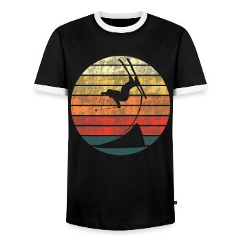 Freestyle skis in the sunset - Men's Ringer Shirt - black/white - Front - AI Model Female 172 light (172cm) & AI Model Male 178 light (178cm)