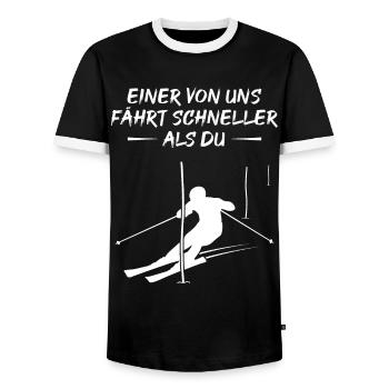 Fast Slalom Champion Gift - Men's Ringer Shirt - black/white - Front - AI Model Female 172 light (172cm) & AI Model Male 178 light (178cm)