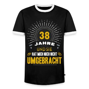 38 Hochzeitstag Mann 38 Jahre Ehe Feuerhochzeit - Männer Kontrast-T-Shirt - Schwarz/Weiß - Vorne - AI Model Female 172 light (172cm) & AI Model Male 178 light (178cm)