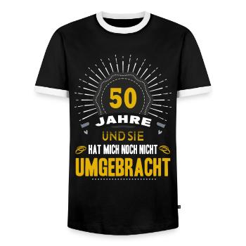 50 Jahre Ehe Hochzeitstag Ehemann Goldene Hochzeit - Männer Kontrast-T-Shirt - Schwarz/Weiß - Vorne - AI Model Female 172 light (172cm) & AI Model Male 178 light (178cm)