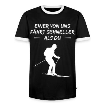 Gift for speed skiers - Men's Ringer Shirt - black/white - Front - AI Model Female 172 light (172cm) & AI Model Male 178 light (178cm)