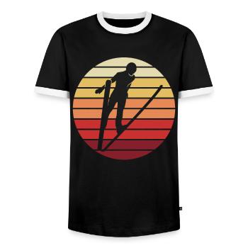 Evening flight of the ski jumper - Men's Ringer Shirt - black/white - Front - AI Model Female 172 light (172cm) & AI Model Male 178 light (178cm)