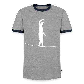 Meister der Slackline - Männer Kontrast-T-Shirt - Grau/Navy  - Vorne - AI Model Female 172 light (172cm) & AI Model Male 178 light (178cm)