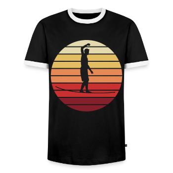 Sonnenuntergang Slackline - Männer Kontrast-T-Shirt - Schwarz/Weiß - Vorne - AI Model Female 172 light (172cm) & AI Model Male 178 light (178cm)