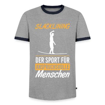 Slackline Meisterklasse - Geschenk - Männer Kontrast-T-Shirt - Grau/Navy  - Vorne - AI Model Female 172 light (172cm) & AI Model Male 178 light (178cm)