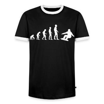Board Evolution - Gift - Men's Ringer Shirt - black/white - Front - AI Model Female 172 light (172cm) & AI Model Male 178 light (178cm)