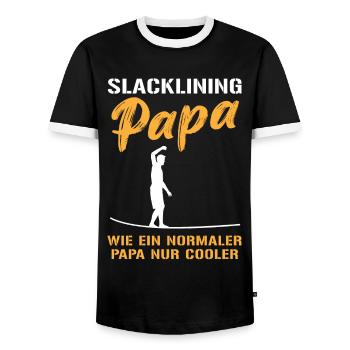 Papa slackline – il n’y a pas plus cool que ça - T-shirt contrasté Homme - noir/blanc - Devant - AI Model Female 172 light (172cm) & AI Model Male 178 light (178cm)