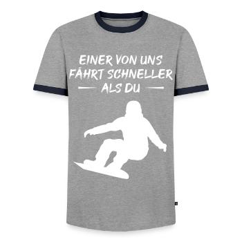 Fast Boarder - Gift - Men's Ringer Shirt - grey/navy  - Front - AI Model Female 172 light (172cm) & AI Model Male 178 light (178cm)