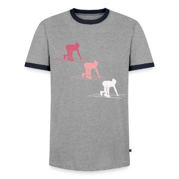 Bunte Welt der Kurzstreckenläuferinnen - Männer Kontrast-T-Shirt - Grau/Navy  - Vorne - AI Model Female 172 light (172cm) & AI Model Male 178 light (178cm)