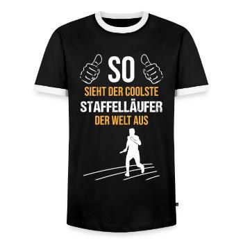 Coolest relay runner in the world - Men's Ringer Shirt - black/white - Front - AI Model Female 172 light (172cm) & AI Model Male 178 light (178cm)