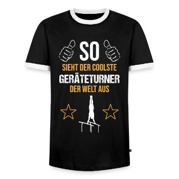 Coolest Gymnast World Statement - Men's Ringer Shirt - black/white - Front - AI Model Female 172 light (172cm) & AI Model Male 178 light (178cm)