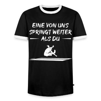 Weitsprung-Herausforderung Siegerin Geschenk - Männer Kontrast-T-Shirt - Schwarz/Weiß - Vorne - AI Model Female 172 light (172cm) & AI Model Male 178 light (178cm)