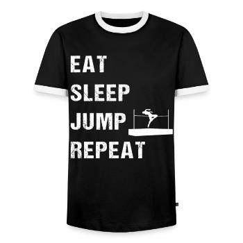 Eat Sleep Jump Repeat Athletics - Men's Ringer Shirt - black/white - Front - AI Model Female 172 light (172cm) & AI Model Male 178 light (178cm)