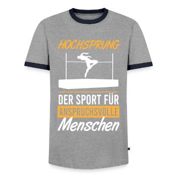 High Jump for Demanding Athletes - Men's Ringer Shirt - grey/navy  - Front - AI Model Female 172 light (172cm) & AI Model Male 178 light (178cm)