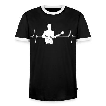 Banjo Heartbeat - Gift for Plucker - Men's Ringer Shirt - black/white - Front - AI Model Female 172 light (172cm) & AI Model Male 178 light (178cm)
