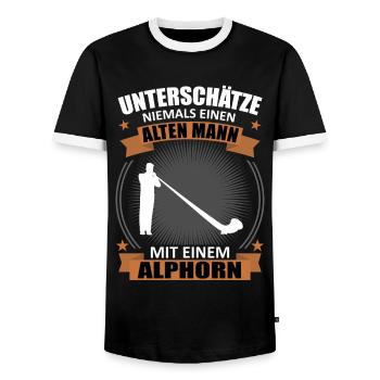 Alphorn Geschenk - Alter Mann, Weiser Klang - Männer Kontrast-T-Shirt - Schwarz/Weiß - Vorne - AI Model Female 172 light (172cm) & AI Model Male 178 light (178cm)