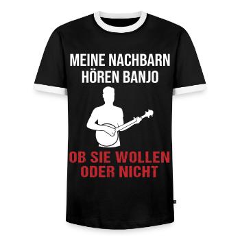 Sons de banjo - cadeau pour les voisins - T-shirt contrasté Homme - noir/blanc - Devant - AI Model Female 172 light (172cm) & AI Model Male 178 light (178cm)