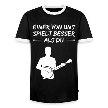 Banjo Challenge - Better Than You Gift - Men's Ringer Shirt - black/white - Front - AI Model Female 172 light (172cm) & AI Model Male 178 light (178cm)