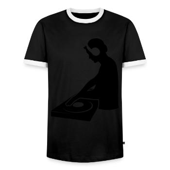 Groove Master - A Must-Have Gift for DJs - Men's Ringer Shirt - black/white - Front - AI Model Female 172 light (172cm) & AI Model Male 178 light (178cm)