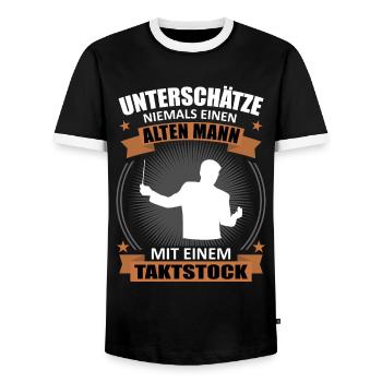Never Underestimate an Old Man - Baton - Men's Ringer Shirt - black/white - Front - AI Model Female 172 light (172cm) & AI Model Male 178 light (178cm)