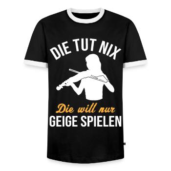 Carefree Violinist Music Joy Gift - Men's Ringer Shirt - black/white - Front - AI Model Female 172 light (172cm) & AI Model Male 178 light (178cm)