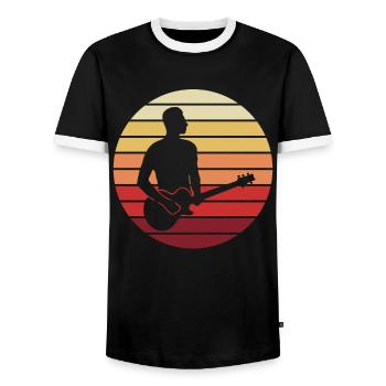 Guitarist Sunset Gift Moment - Men's Ringer Shirt - black/white - Front - AI Model Female 172 light (172cm) & AI Model Male 178 light (178cm)