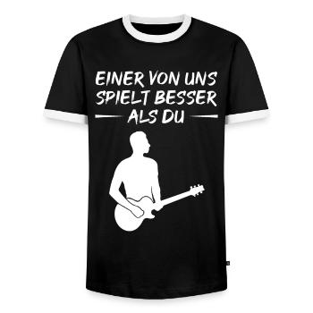 Besserer Gitarrist - Top-Geschenk-Shirt - Männer Kontrast-T-Shirt - Schwarz/Weiß - Vorne - AI Model Female 172 light (172cm) & AI Model Male 178 light (178cm)
