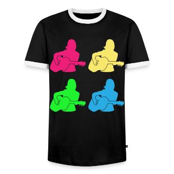 Colorful Female Guitarists Gift Ensemble - Men's Ringer Shirt - black/white - Front - AI Model Female 172 light (172cm) & AI Model Male 178 light (178cm)