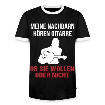 Neighbor Music Enjoyment Guitarist Gift - Men's Ringer Shirt - black/white - Front - AI Model Female 172 light (172cm) & AI Model Male 178 light (178cm)