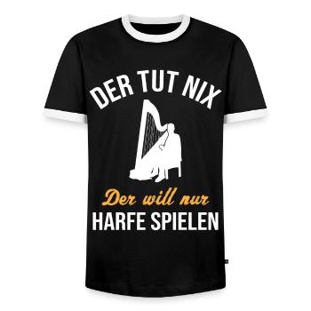 Harmless harp sound inspires musicians - Men's Ringer Shirt - black/white - Front - AI Model Female 172 light (172cm) & AI Model Male 178 light (178cm)