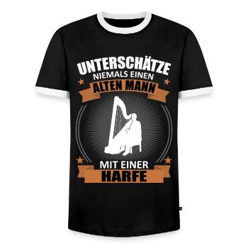 Harp Wisdom Age Power Gift - Men's Ringer Shirt - black/white - Front - AI Model Female 172 light (172cm) & AI Model Male 178 light (178cm)