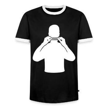 Harmonica Melody Virtuoso - Men's Ringer Shirt - black/white - Front - AI Model Female 172 light (172cm) & AI Model Male 178 light (178cm)