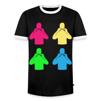 Colorful Harmonica Band Silhouettes - Men's Ringer Shirt - black/white - Front - AI Model Female 172 light (172cm) & AI Model Male 178 light (178cm)