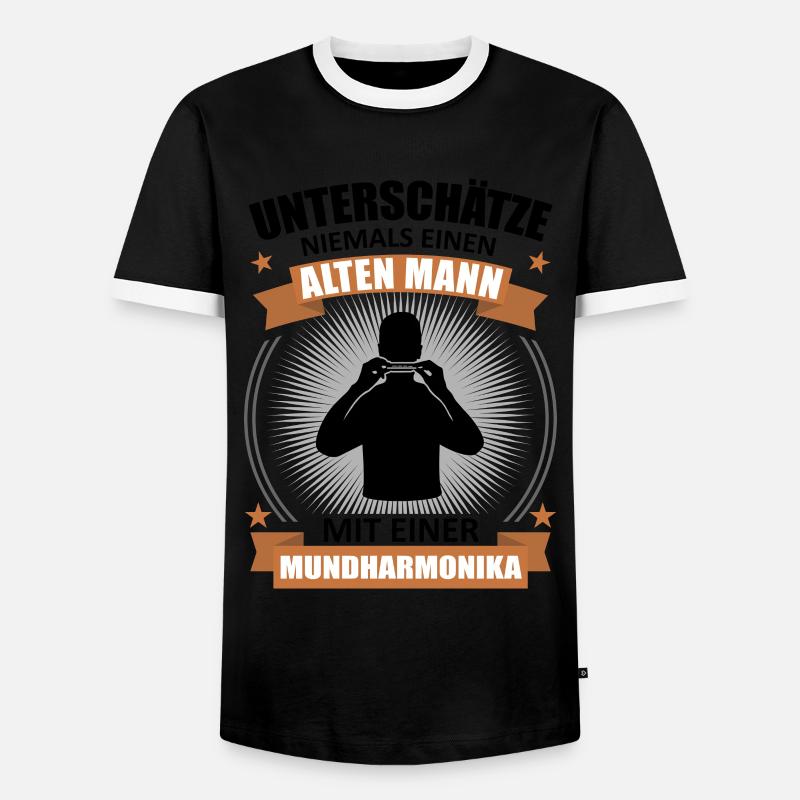 Old Man Harmonica Wisdom - Men's Ringer Shirt - black/white