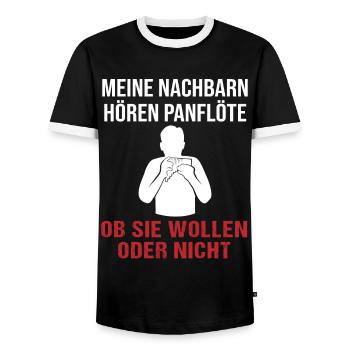 Neighbor's Favorite Panpipes Sound - Men's Ringer Shirt - black/white - Front - AI Model Female 172 light (172cm) & AI Model Male 178 light (178cm)