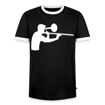 Silhouette Trombonist Artful Music Gift - Men's Ringer Shirt - black/white - Front - AI Model Female 172 light (172cm) & AI Model Male 178 light (178cm)