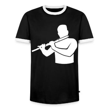 Flute Magic in Sheet Music Gift - Men's Ringer Shirt - black/white - Front - AI Model Female 172 light (172cm) & AI Model Male 178 light (178cm)