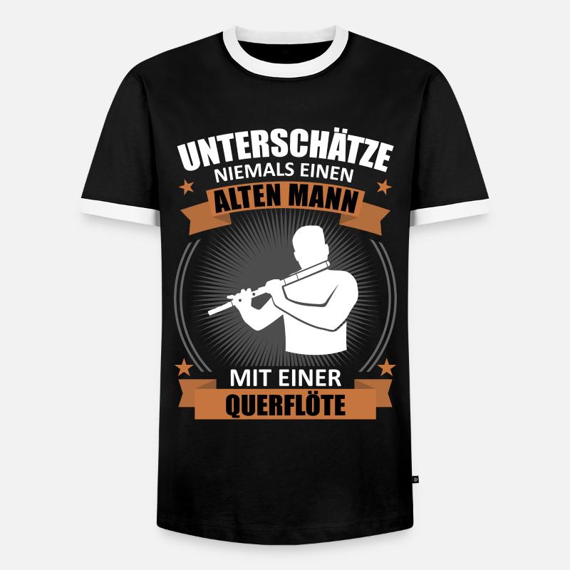Alter Mann mit Querflöte Weisheit - Männer Kontrast-T-Shirt - Schwarz/Weiß