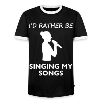 Dear Sing Music Joy Now - Gift - Men's Ringer Shirt - black/white - Front - AI Model Female 172 light (172cm) & AI Model Male 178 light (178cm)