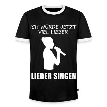 Prefer to sing music now - Men's Ringer Shirt - black/white - Front - AI Model Female 172 light (172cm) & AI Model Male 178 light (178cm)
