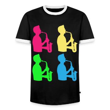 Farbenfrohe Saxophonisten Band - Geschenk - Männer Kontrast-T-Shirt - Schwarz/Weiß - Vorne - AI Model Female 172 light (172cm) & AI Model Male 178 light (178cm)