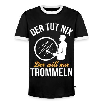 Harmless Drummer Drums Humor - Men's Ringer Shirt - black/white - Front - AI Model Female 172 light (172cm) & AI Model Male 178 light (178cm)