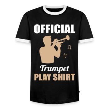 Trumpet Playing Shirt – Your Musician's Dress - Men's Ringer Shirt - black/white - Front - AI Model Female 172 light (172cm) & AI Model Male 178 light (178cm)