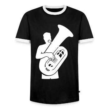 Tuba Virtuoso – Low Sound Master - Men's Ringer Shirt - black/white - Front - AI Model Female 172 light (172cm) & AI Model Male 178 light (178cm)