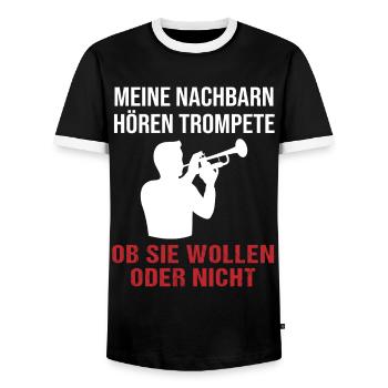 Trumpet Sounds – Neighbourhood Concert - Men's Ringer Shirt - black/white - Front - AI Model Female 172 light (172cm) & AI Model Male 178 light (178cm)