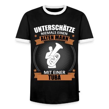 Old Man Master Tuba Honorary Gift - Men's Ringer Shirt - black/white - Front - AI Model Female 172 light (172cm) & AI Model Male 178 light (178cm)